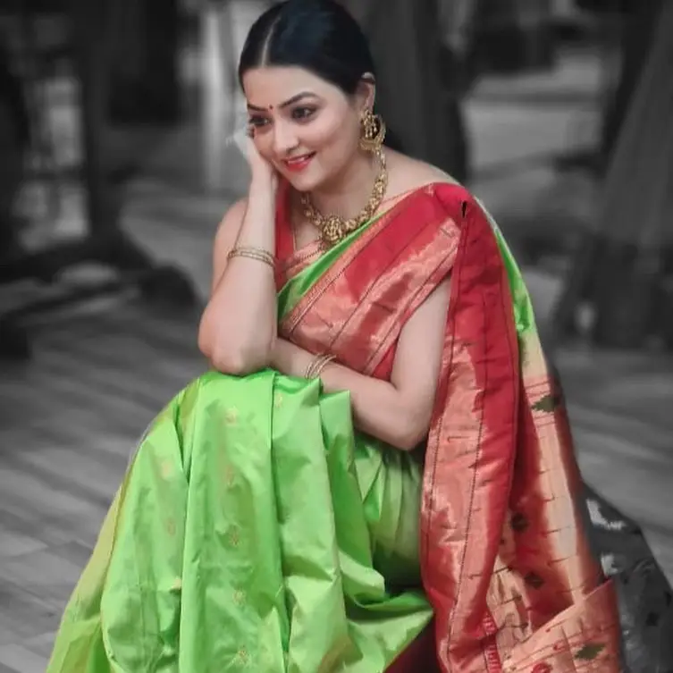 ETV Abhiruchi Madhuri Kandavalli In Traditional Green Saree Red Blouse